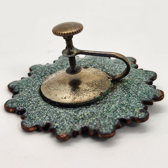 1950s Copper Enamel Clip On Earrings Retro Starburst Geometric Shape Glass Frit - Picture 9 of 9